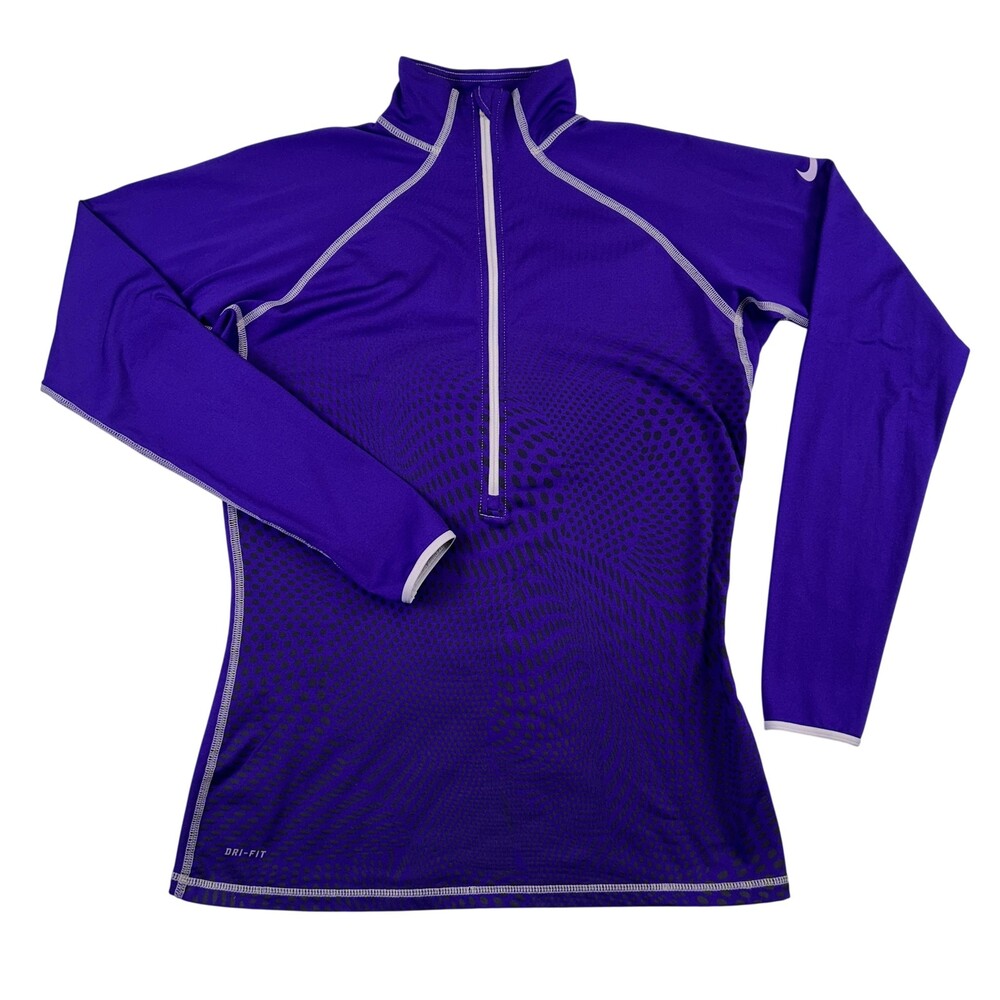 Nike Pro Dri-FIT Shirt Womens Large Purple 1/4 Zip Mock Neck Thumbholes Running